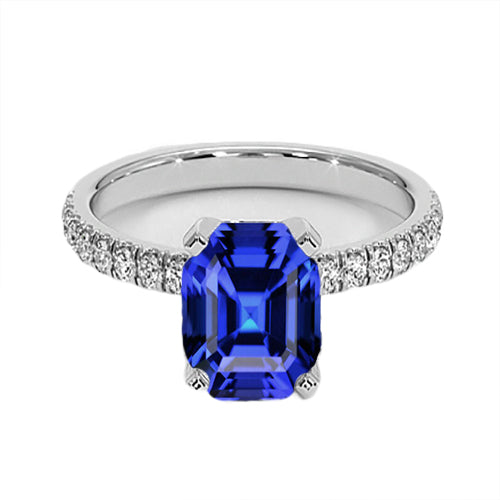 Elegant Woman's Ladies Diamond Ring Asscher Sri Lankan Sapphire