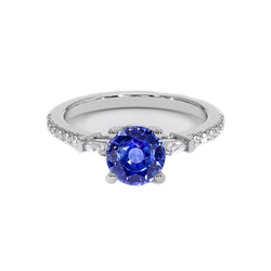 Gold Natural Earth Mined Diamond Engagement Ring Blue Sapphire With Baguettes 3 Carats