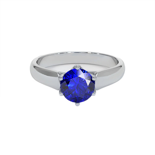 Round Solitaire   Sri Lankan Sapphire Elegant Woman's  White Gold
