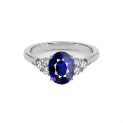 Round Natural Earth Mined Diamond Ring Oval Sri Lankan Sapphire 8.25 Carats