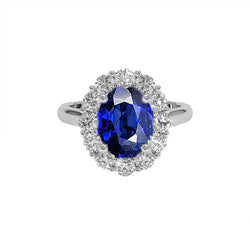 Blue Sapphire Natural Earth Mined Diamond Engagement Ring Oval Ceylon Gemstone 9.25 Carats