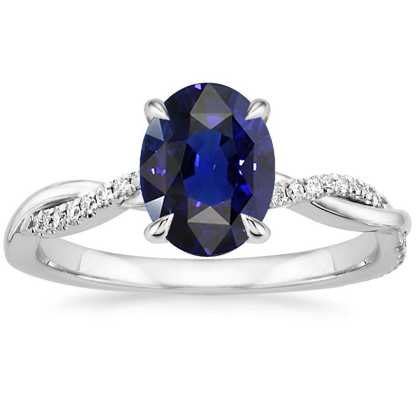 New Stylish LAdies Solitaire Blue Sapphire Ring With Diamond Accents 