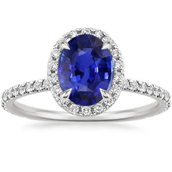 Halo Ring Oval Cut Ceylon Sapphire & Pave Set Diamonds 4 Carats