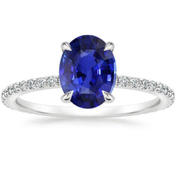 Solitaire Blue Sapphire Ring With Natural Earth Mined Diamond Accents 3.75 Carats