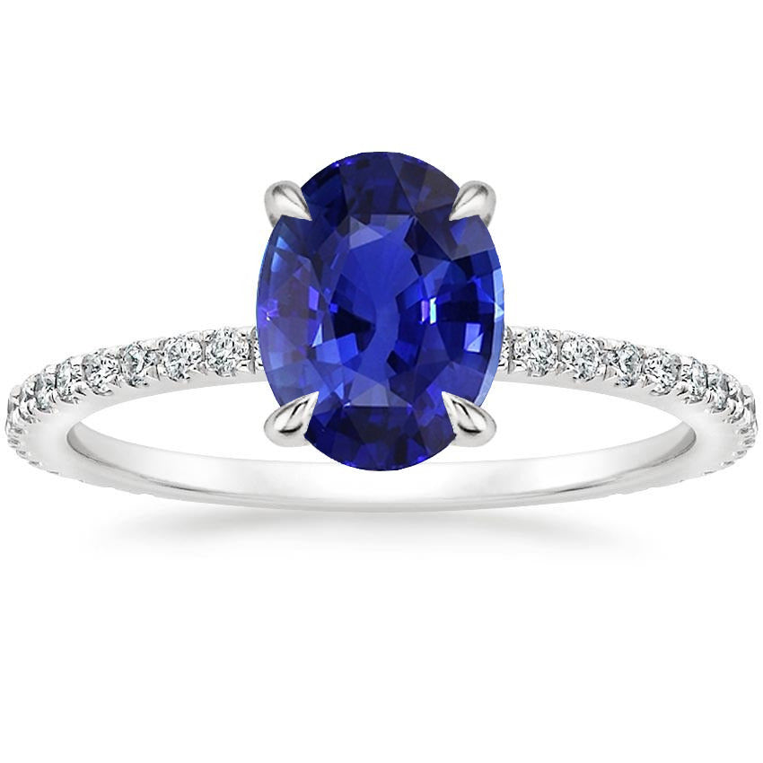 Antique Lady’s   Solitaire Blue Sapphire Ring With Diamond Accents