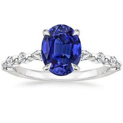 Solitaire Ring With Pear & Round Diamond Accent Blue Sapphire 4 Carats
