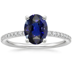 Natural Earth Mined Diamond Engagement Ring With Accents Oval Blue Sapphire 3 Carats