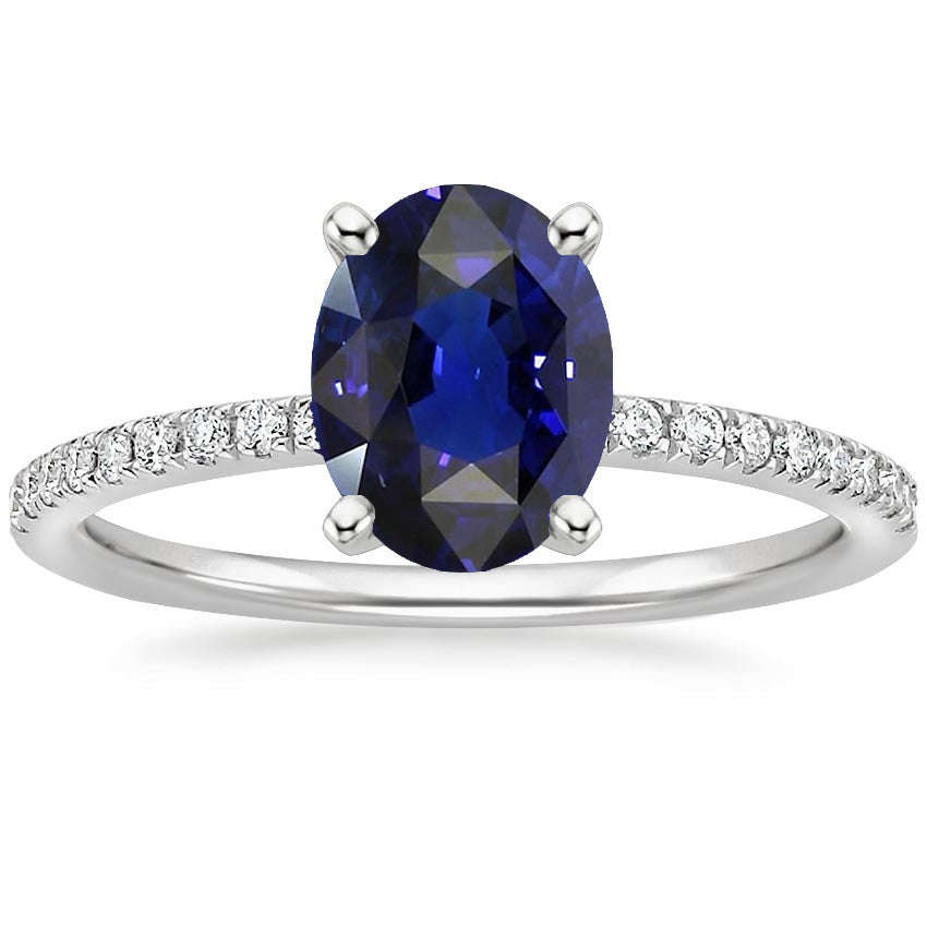New Females Diamond Engagement Ring With Accents Oval Blue Sapphire