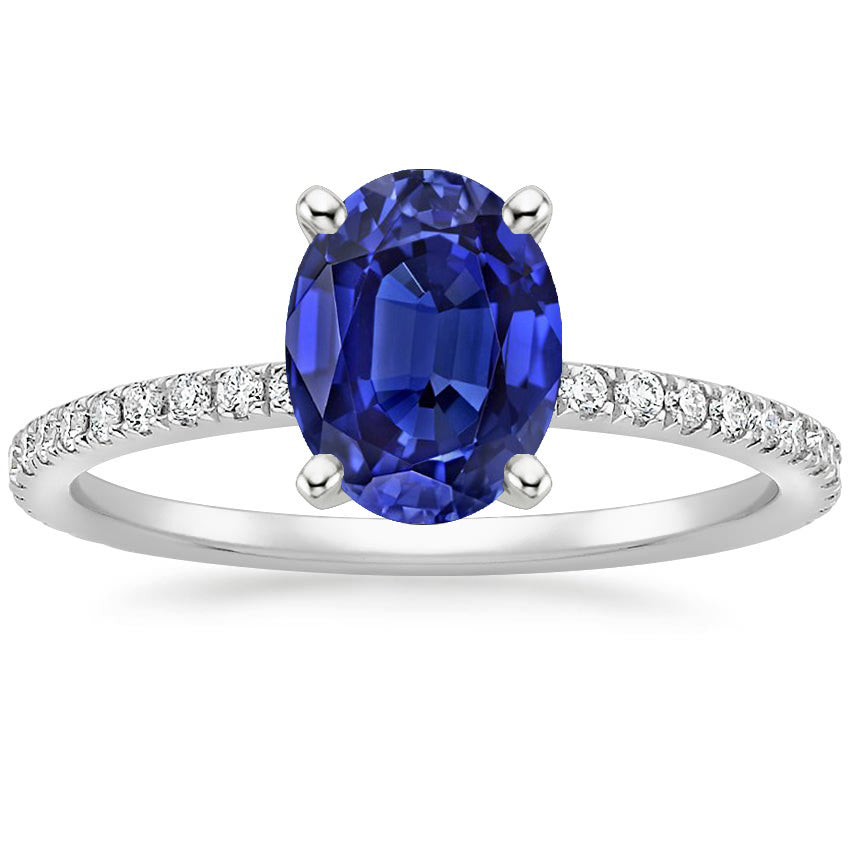 Unique Lady’s Diamond Anniversary Ring Oval Blue Sapphire With Accents