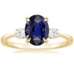 3 Stone Engagement Ring Oval Sri Lankan Sapphire & Natural Earth Mined Diamonds 3 Carats