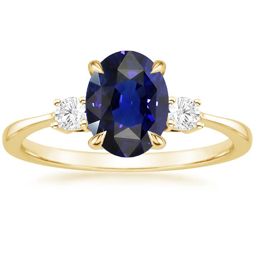3 Stone Engagement Ring Oval Sri Lankan Sapphire & Natural Earth Mined Diamonds 3 Carats