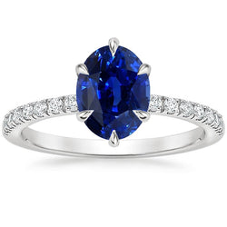 Solitaire Sapphire Ring Oval With Round Diamond Accents 4.75 Carats