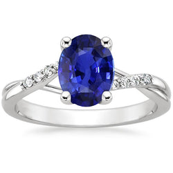 Natural Earth Mined Diamond Engagement Ring Split Shank Oval Cut Blue Sapphire 3 Carats