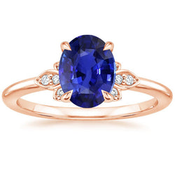 Solitaire Ring Blue Sapphire & Natural Earth Mined Diamond Accents 4 Carats Floral Style