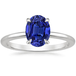 Solitaire Ring White Gold 14K Oval Cut Ceylon Sapphire 2 Carats