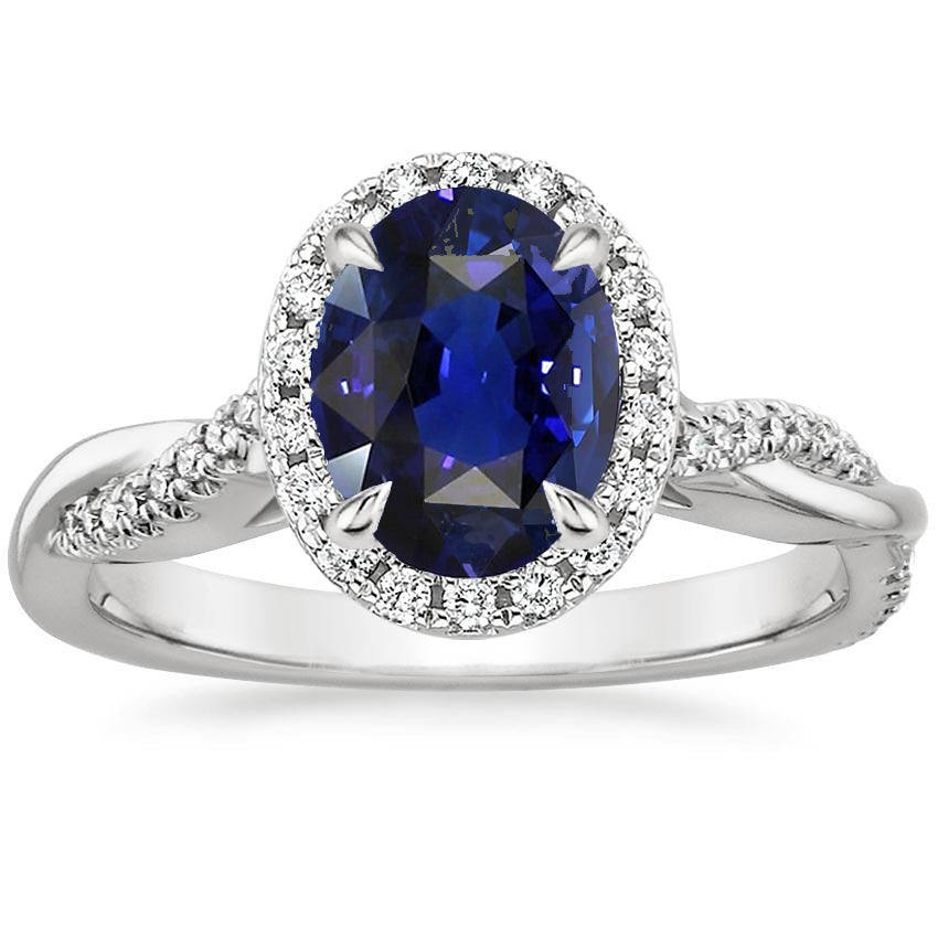 Best Amazing Stylish Halo Ring Twisted Style Oval Ceylon Sapphire & Diamonds