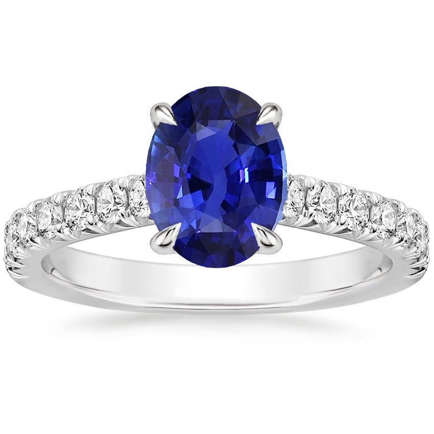 New LAdies FAncy Solitaire Ring With Diamonds Accents Oval Blue Sapphire