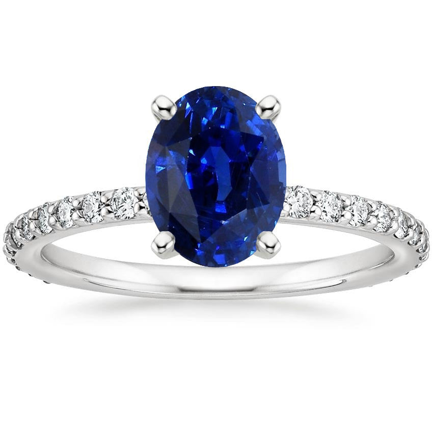 Ladies New Design Engagement Ring Blue Sapphire & Pave Set Diamonds