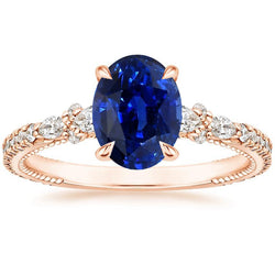 Solitaire Ring With Pear Diamond Accents Oval Ceylon Sapphire 4 Carats