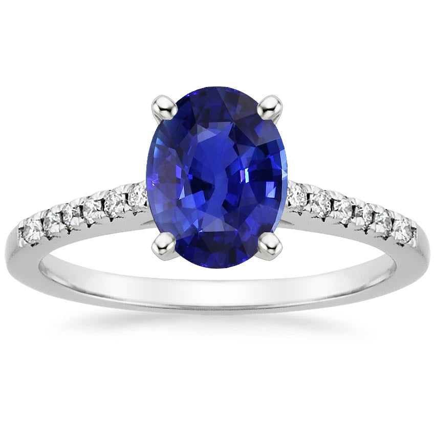 Round Lady’s  Round Anniversary   Diamond Pave Set Ring Oval Cut Sri Lankan Sapphire