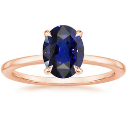 Solitaire Ring Oval Cut Rose Gold Ceylon Sapphire 3 Carats Prong Set