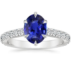 Solitaire With Accents Ring Blue Sapphire & Pave Set Natural Earth Mined Diamond 4 Carats