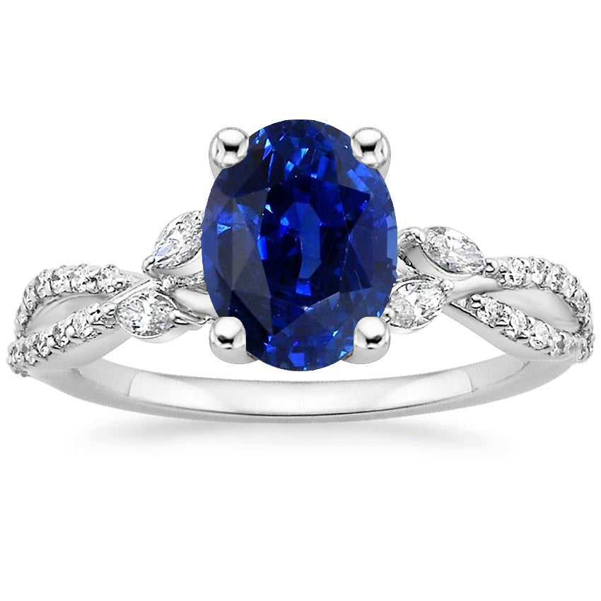 Half bazel fancy Engagement  Gemstone Ring With Diamond Accents Blue Sapphire