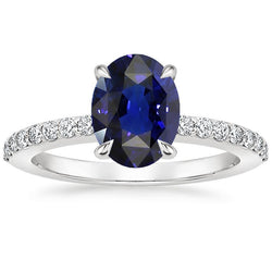 Solitaire With Natural Earth Mined Diamond Accents Engagement Ring Blue Sapphire 4 Carats