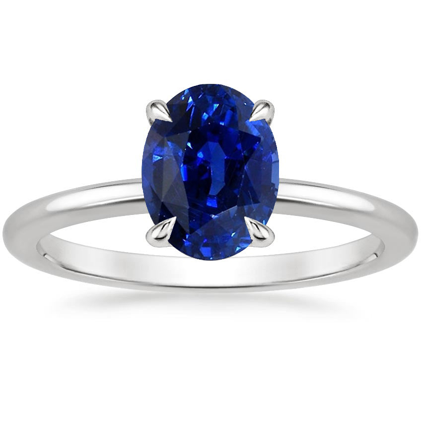 Half bazel fancy Engagement  Gemstone Ceylon Sapphire Engagement Ring Oval Cut  