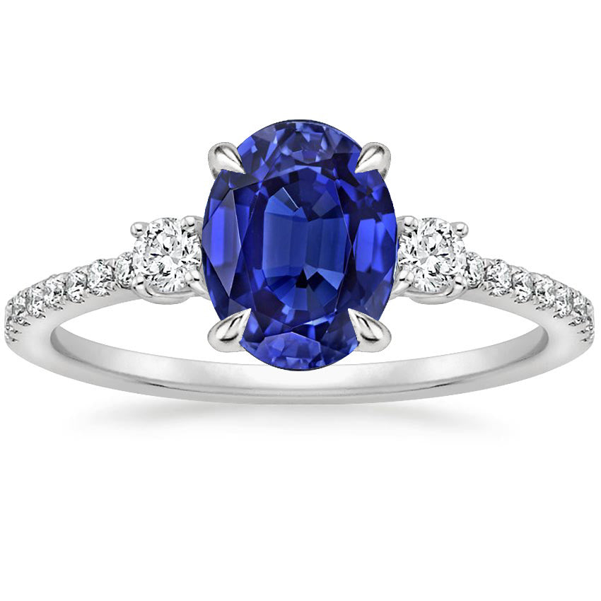  High Quality Fancy Sparkling   Solitaire Blue Sapphire & Round Diamond Accents Ring