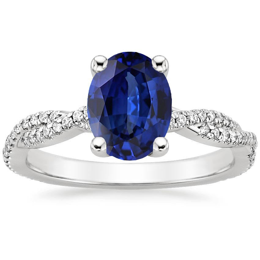  High Quality Fancy Sparkling   Blue Sapphire Solitaire With Accents Wedding Ring