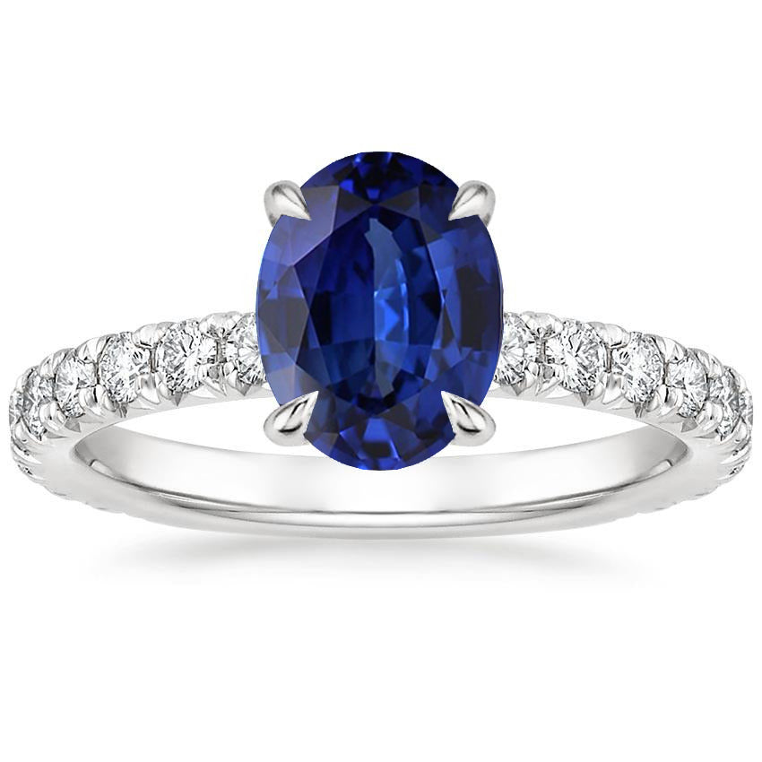 Diamond Females Anniversary Ring Solitaire Blue Sapphire With Accents