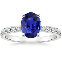 Engagement Ring Oval Sri Lankan Sapphire & Natural Earth Mined Diamond Accents 4.25 Carats