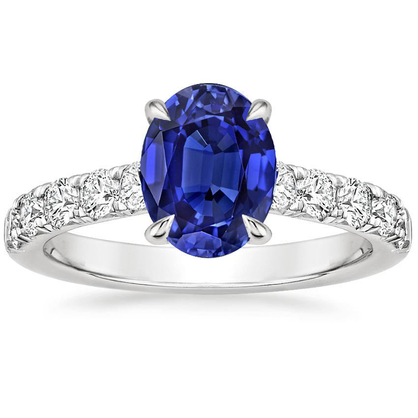 New best Ladies Solitaire With Accents Ring Blue Sapphire & Diamond