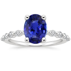 Solitaire Gemstone Ring With Natural Earth Mined Diamond Accents Ceylon Sapphire 3 Carats