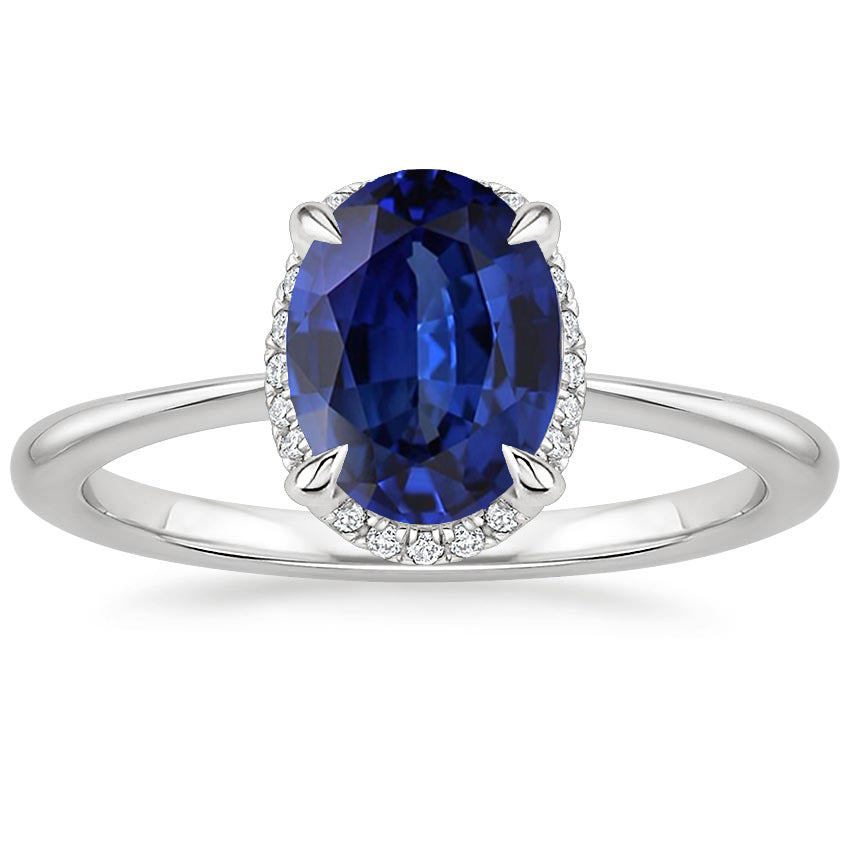 Halo Ceylon Sapphire Ring Oval Cut  Half bazel fancy Engagement   Prong Setting  
