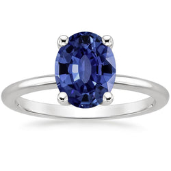 White Gold Solitaire Ring Jewelry Oval Ceylon Sapphire 2 Carats