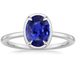 Solitaire Ring White Gold Oval Sri Lankan Sapphire 2 Carats