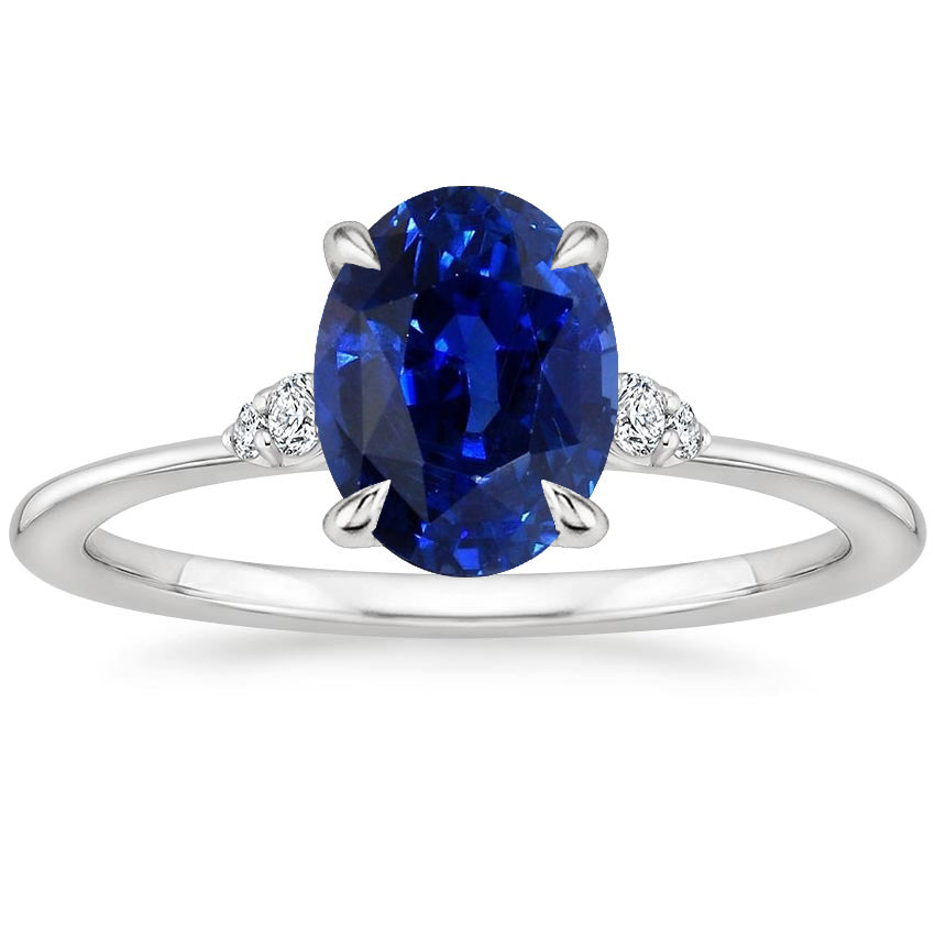  New High Quality Wedding     Oval Anniversary Ring Ceylon Sapphire & Diamonds White Gold