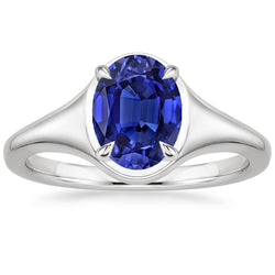 Solitaire Sri Lankan Sapphire Ring White Gold 14K Oval Cut 3 Carats