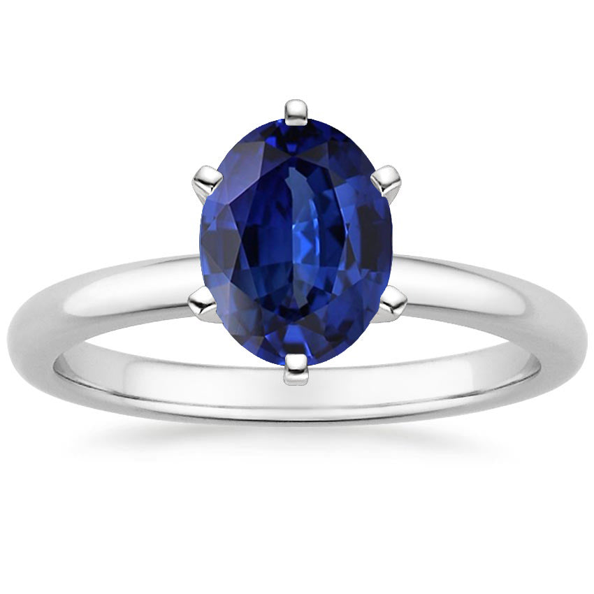 High Quality Fancy Sparkling   Oval Solitaire Ring Ceylon Sapphire   White Gold Prong