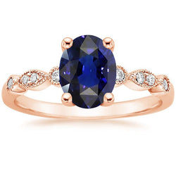 Solitaire Ring Vintage Style & Natural Earth Mined Diamond Accents Blue Sapphire 4 Carats
