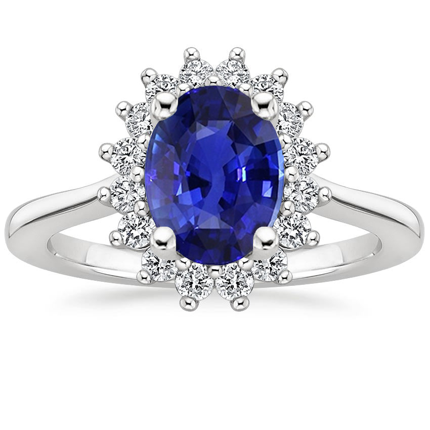 High Quality Fancy Sparkling   Halo Diamond Ring Flower Style Ceylon Sapphire