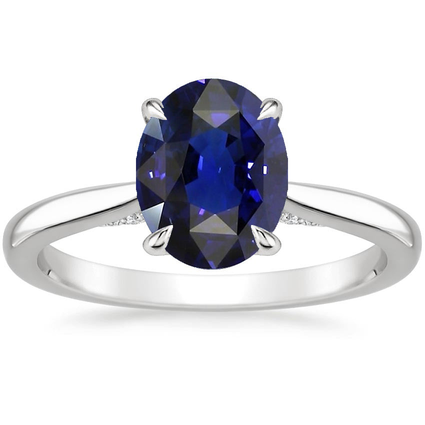 Solitaire Oval Cut Blue Sapphire Ring Gorgeous fancy White Gold