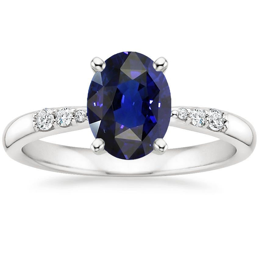 Gorgeous fancy White Gold Womens Ring Oval Blue Sapphire & Round Diamond