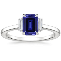 Ceylon Blue Sapphire Natural Earth Mined Diamond 3 Stone Ring 2.50 Carats Prong Set