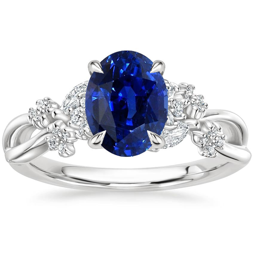 Gorgeous fancy Womens Ring Blue Sapphire & Marquise Round Diamond Accents