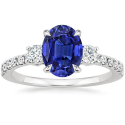 Natural Earth Mined Diamond Jewelry Solitaire With Accents Ring Blue Sapphire 4.50 Carats