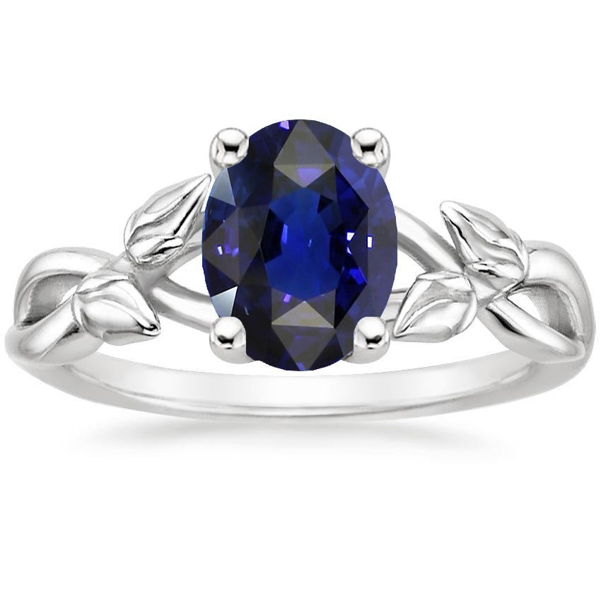 Solitaire  Lady’s  Round Anniversary   Gemstone Jewelry Ring Leaf Style Ceylon Sapphire