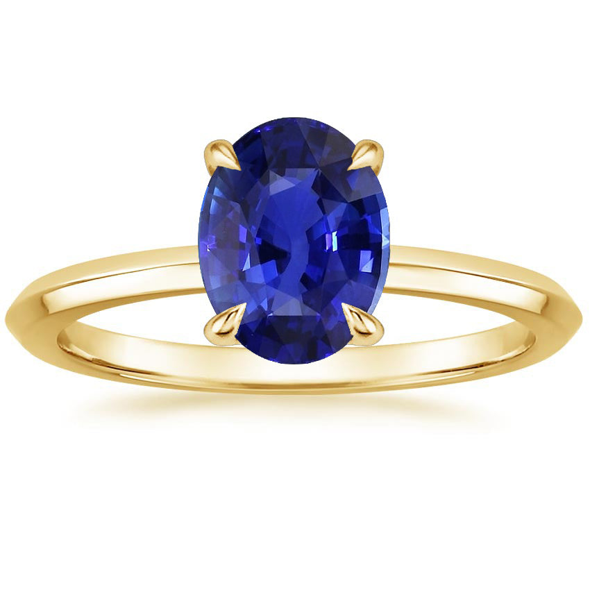 Solitaire Yellow Gold Lady’s  Round Anniversary    Wedding Ring Sri Lankan Sapphire